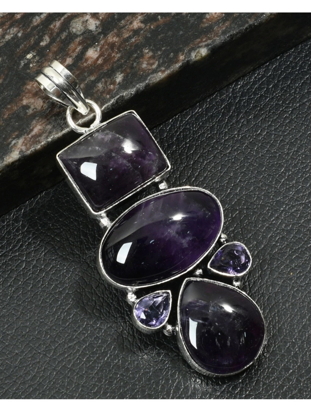 New! 925 Sterling Silver Overlay Amethyst Multi-Stone Pendant
